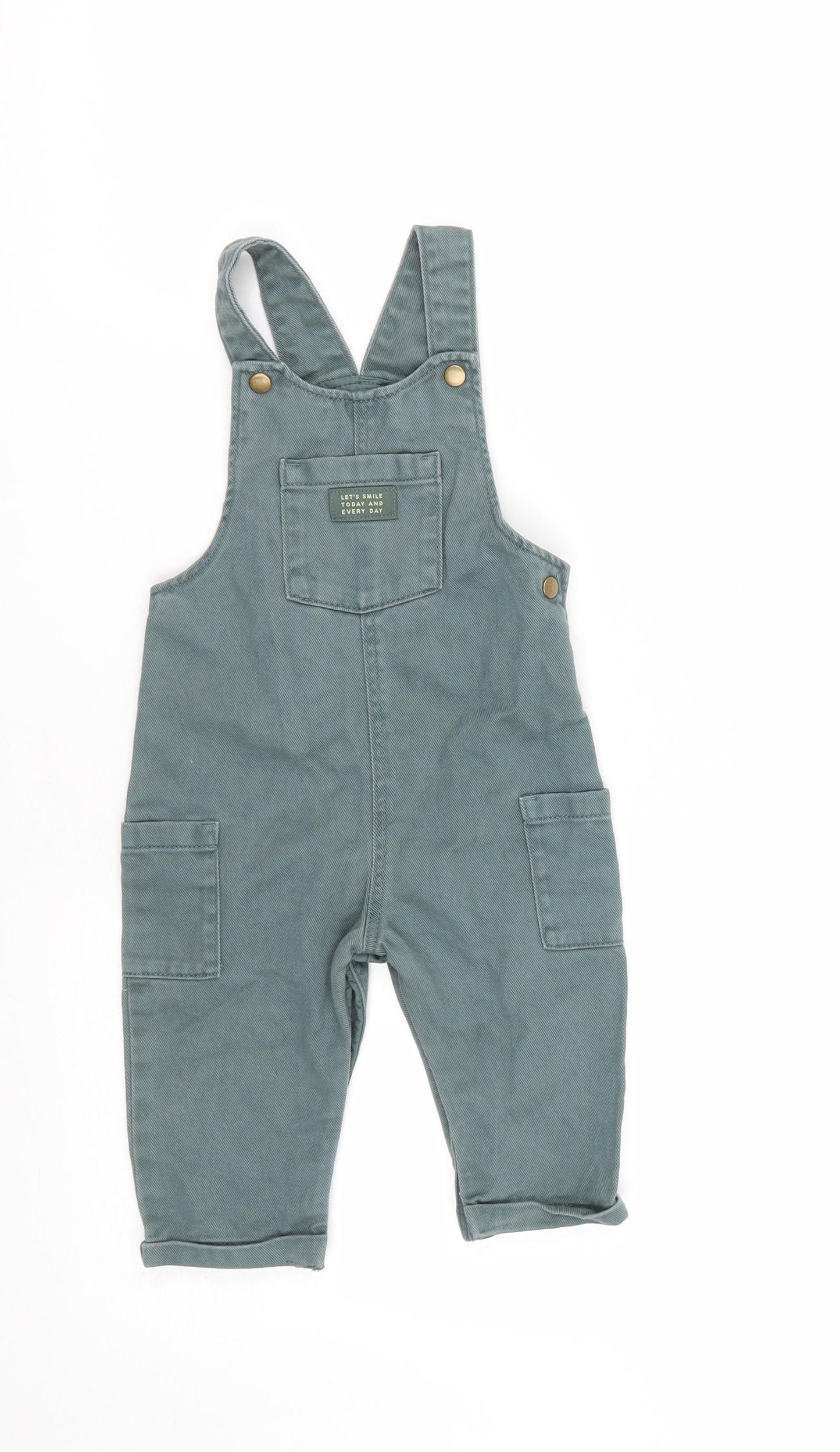 Marks and Spencer Baby Green  Cotton Dungaree One-Piece Size 9-12 Months  Button