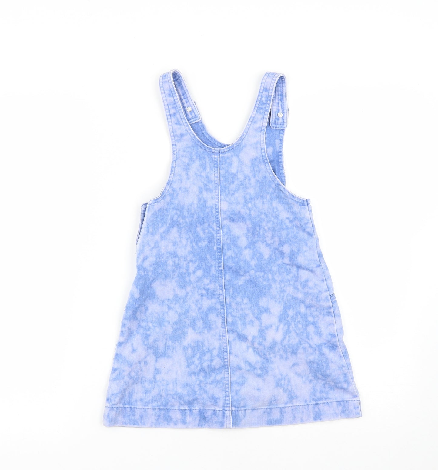 F&F Girls Blue Tie Dye Cotton Pinafore/Dungaree Dress  Size 8-9 Years  Scoop Neck Button