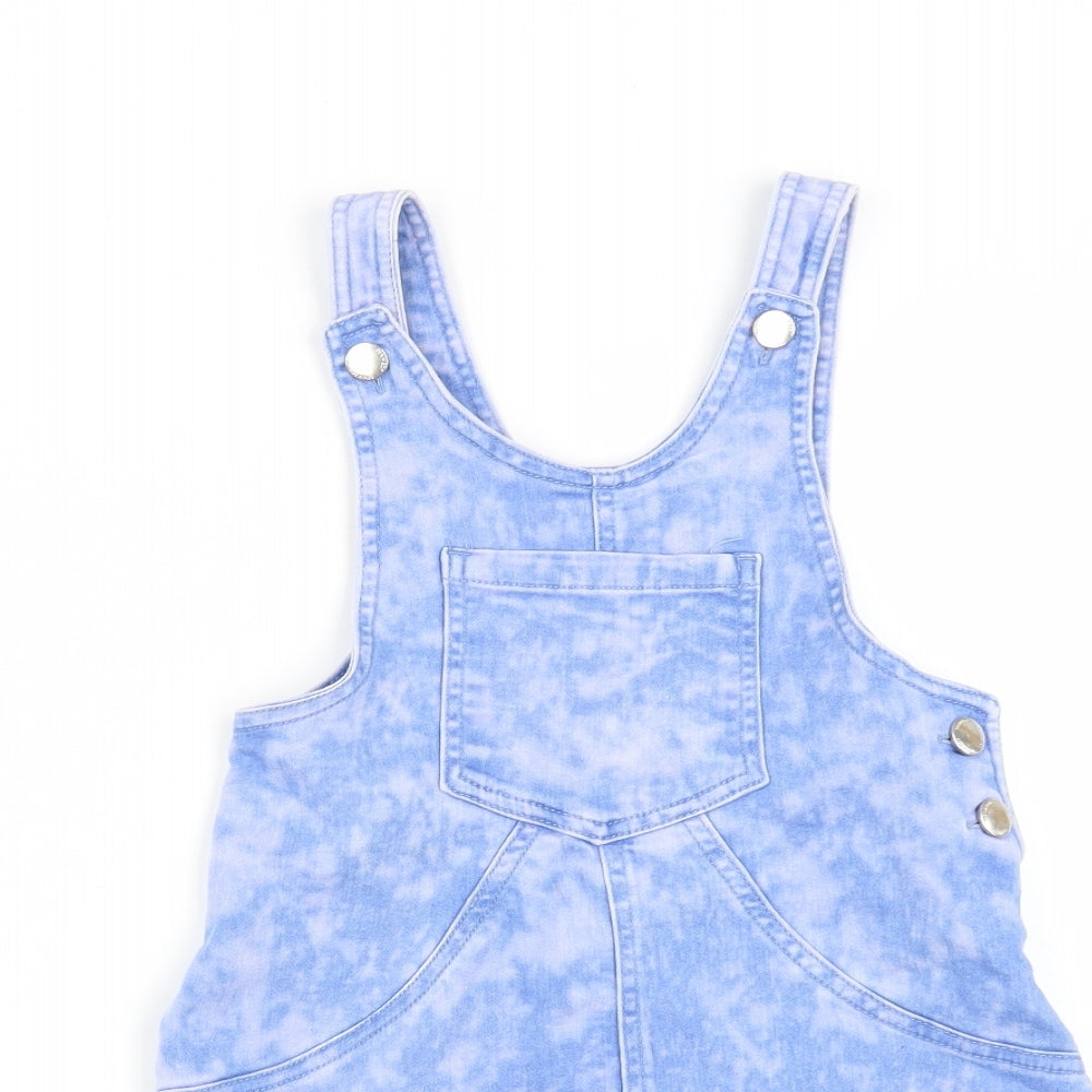F&F Girls Blue Tie Dye Cotton Pinafore/Dungaree Dress  Size 8-9 Years  Scoop Neck Button