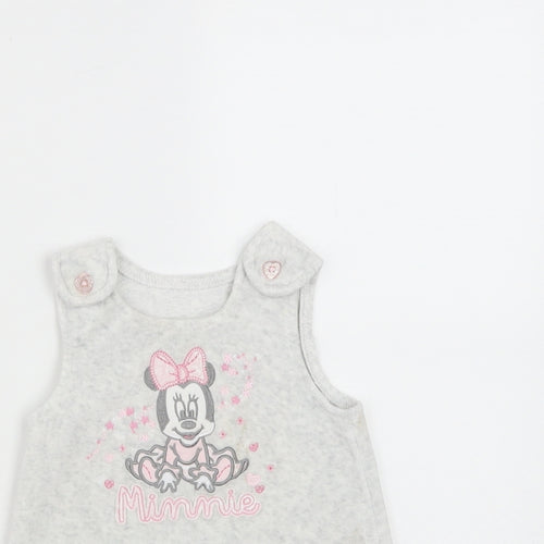 Disney Baby Girls Grey  Cotton Pinafore/Dungaree Dress  Size 3-6 Months  Round Neck Button - Minnie Mouse
