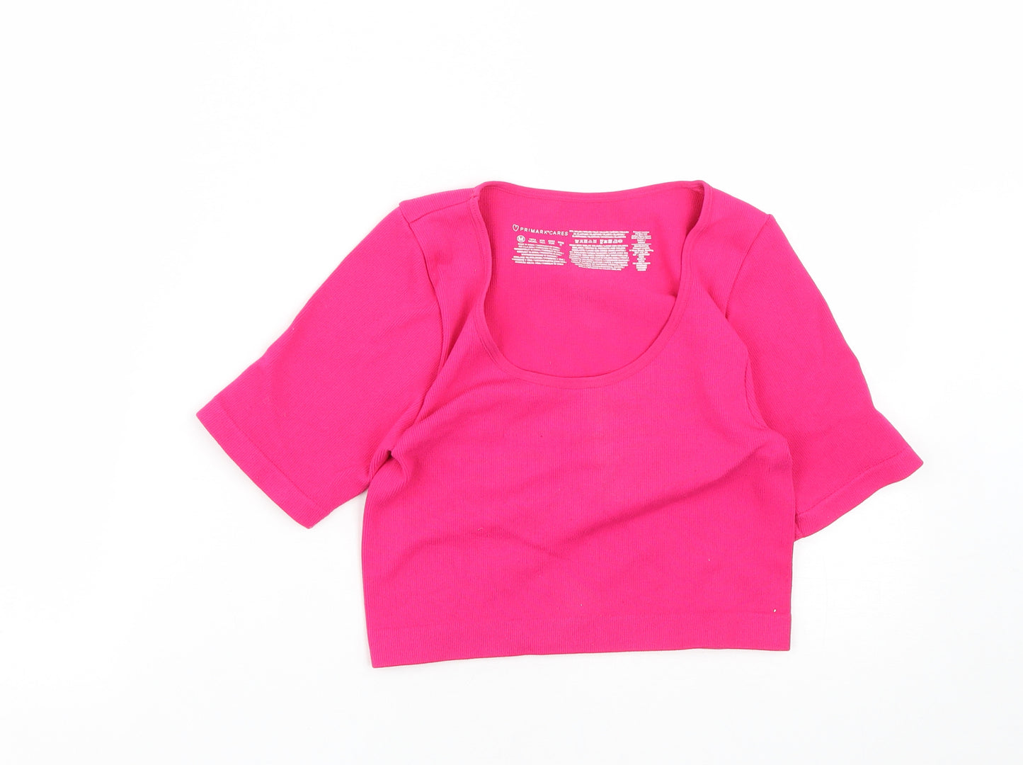 Primark Womens Pink  Nylon Cropped T-Shirt Size S Round Neck  - Size 10-12