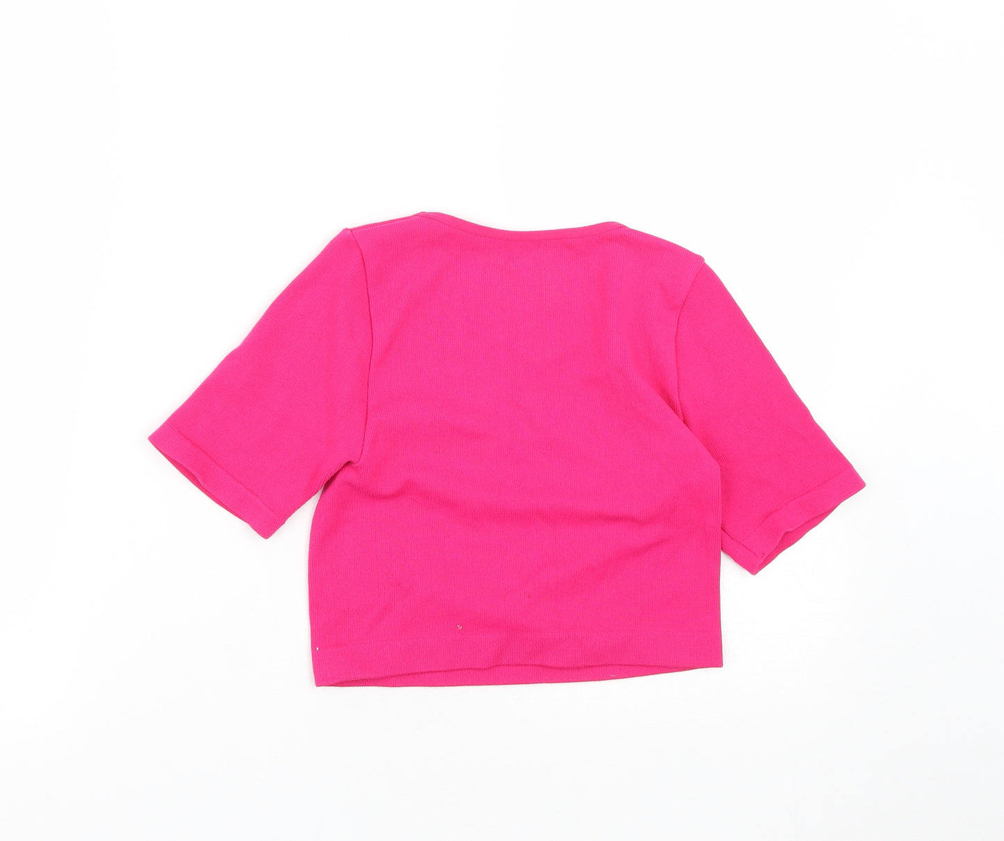 Primark Womens Pink  Nylon Cropped T-Shirt Size S Round Neck  - Size 10-12