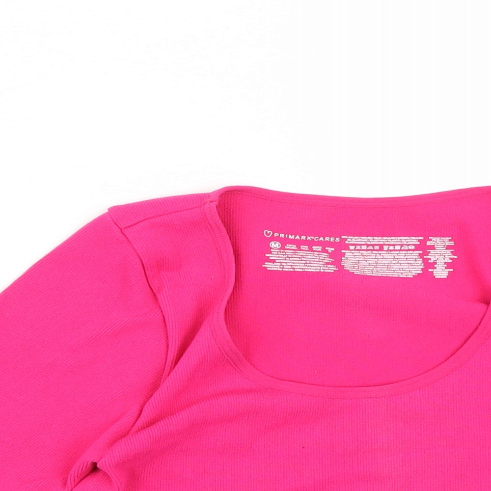 Primark Womens Pink  Nylon Cropped T-Shirt Size S Round Neck  - Size 10-12