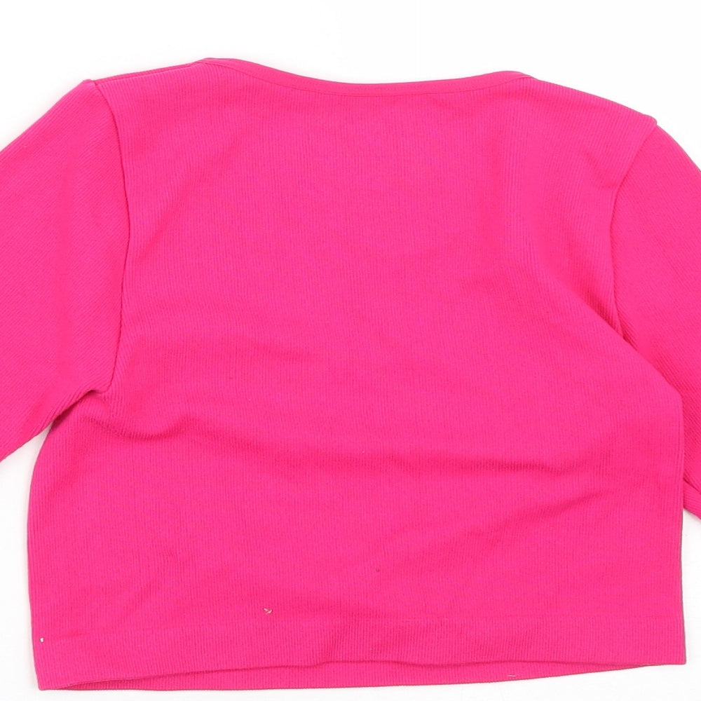 Primark Womens Pink  Nylon Cropped T-Shirt Size S Round Neck  - Size 10-12