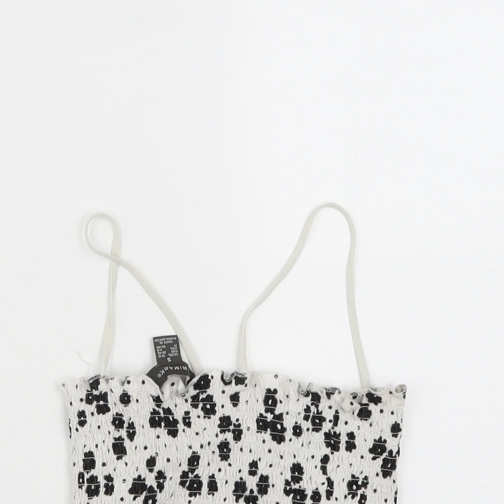 Primark Womens White Geometric Cotton Cropped Tank Size S Square Neck - Size 10-12