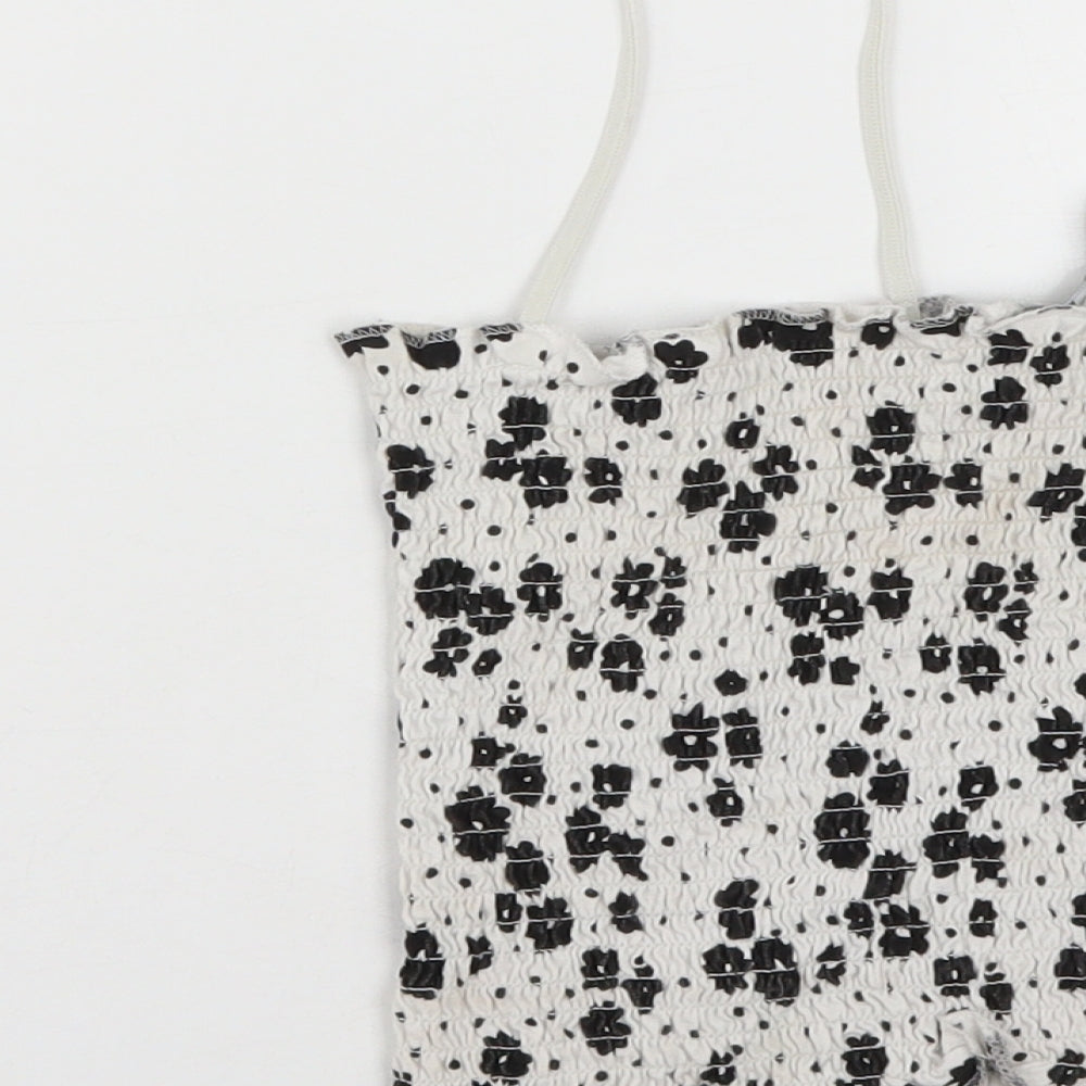 Primark Womens White Geometric Cotton Cropped Tank Size S Square Neck - Size 10-12