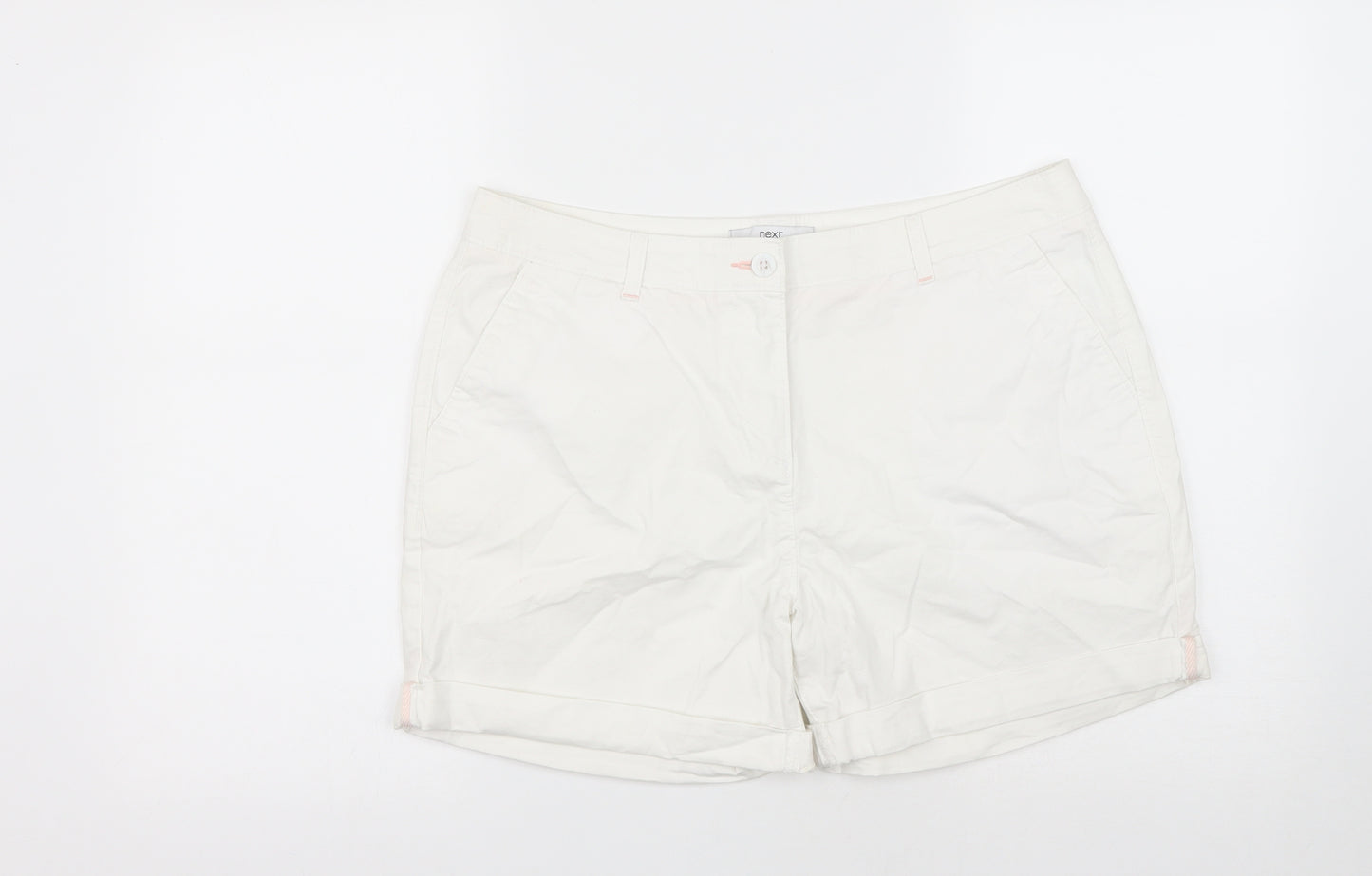 NEXT Womens White  Cotton Chino Shorts Size 14 L5 in Regular Zip