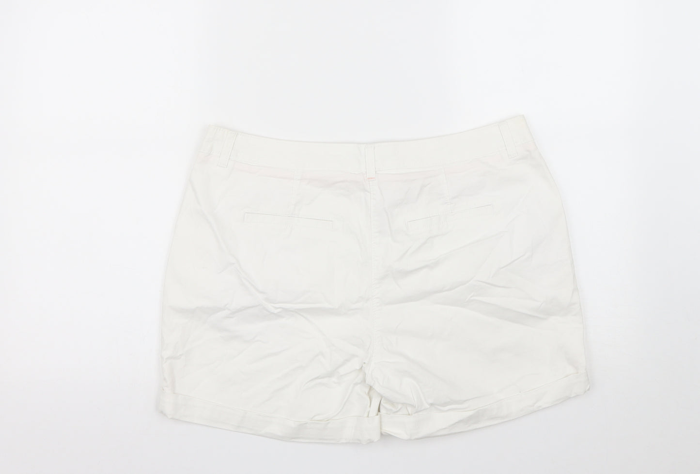 NEXT Womens White  Cotton Chino Shorts Size 14 L5 in Regular Zip