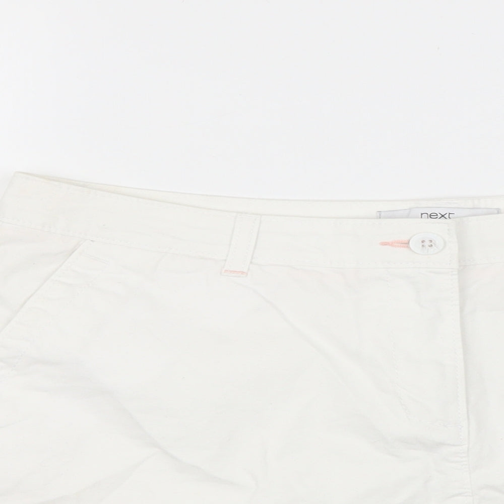 NEXT Womens White  Cotton Chino Shorts Size 14 L5 in Regular Zip