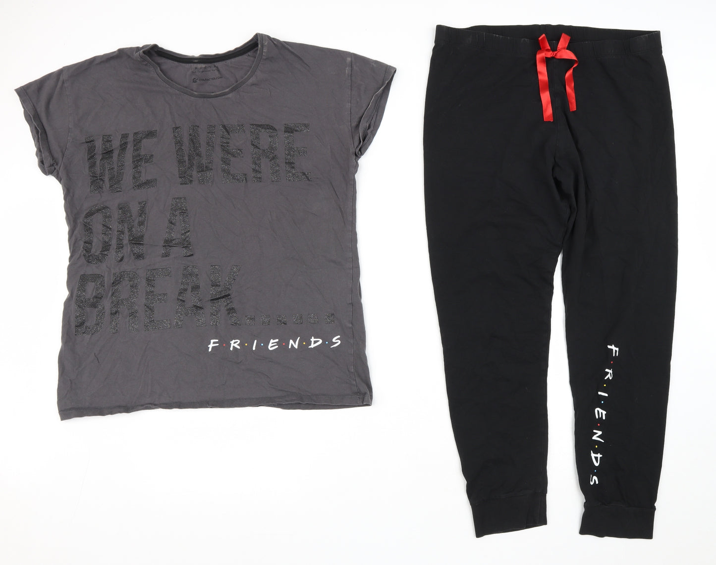 Friends Womens Black Solid Polyester Top Pyjama Set Size M  Drawstring - Size M/L