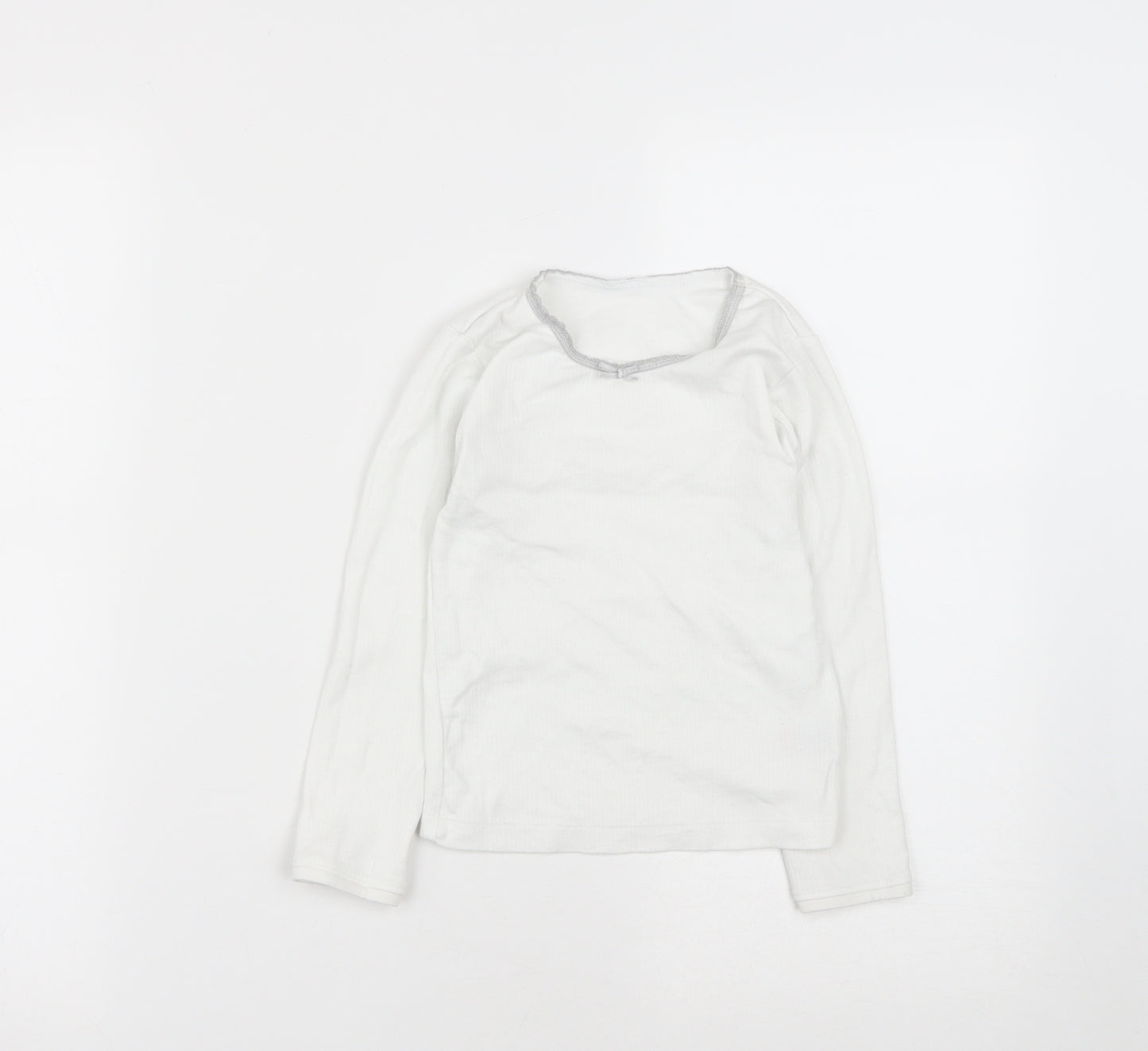 Dunnes Stores Girls White  Cotton Basic Casual Size 5-6 Years Round Neck
