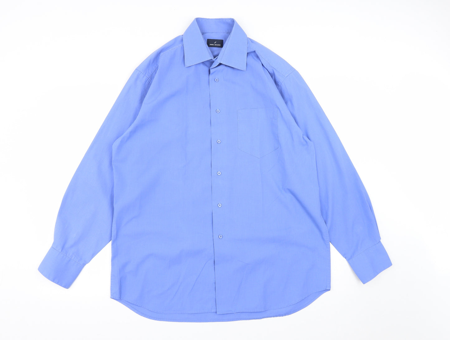 Daniel Hechter Mens Blue  Cotton  Button-Up Size 16 Collared Button