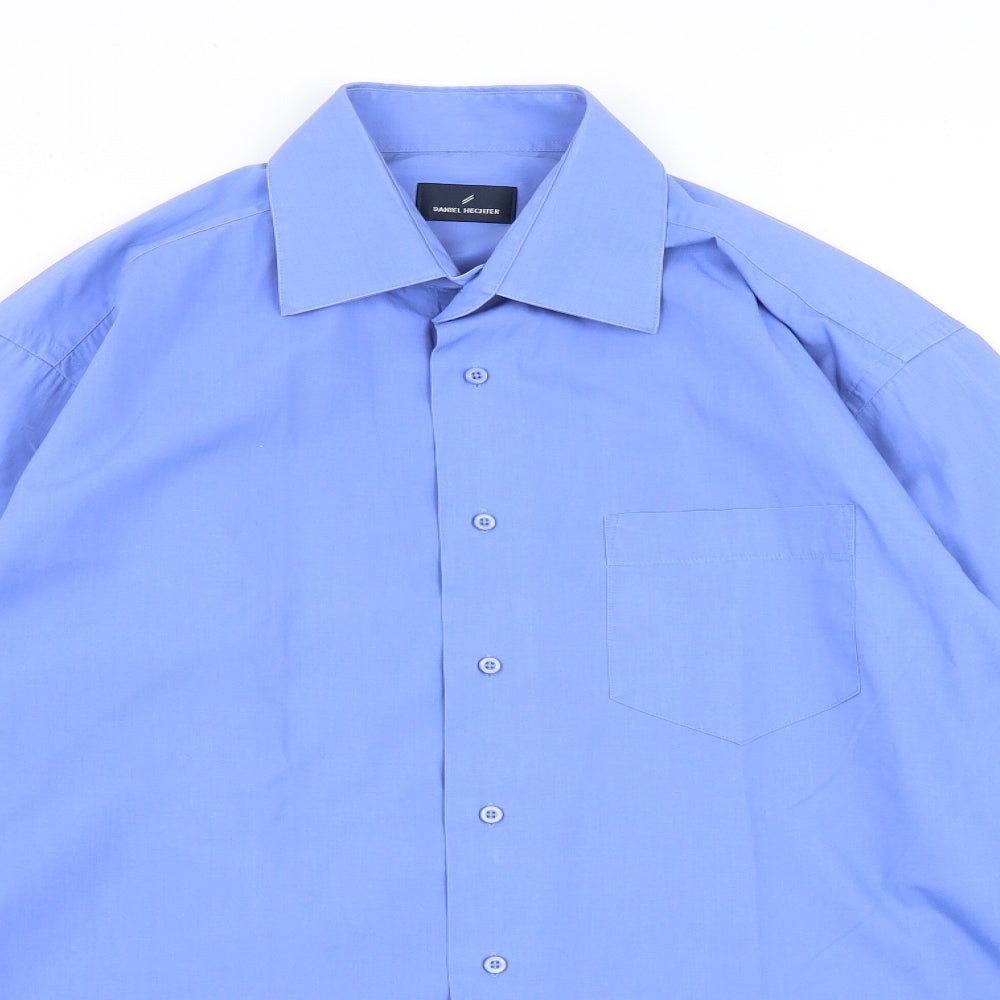 Daniel Hechter Mens Blue  Cotton  Button-Up Size 16 Collared Button