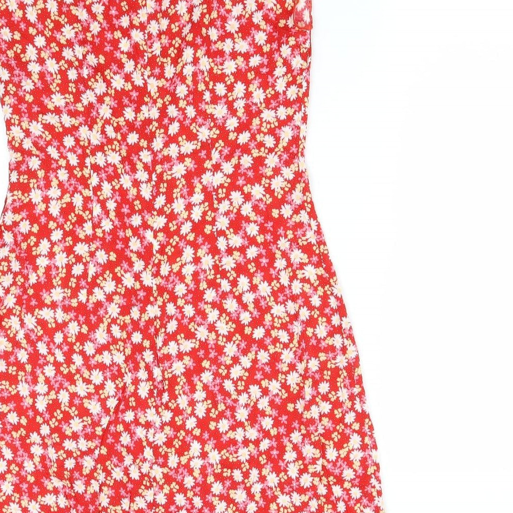 SheIn Womens Red Floral Polyester A-Line  Size M  Round Neck Zip