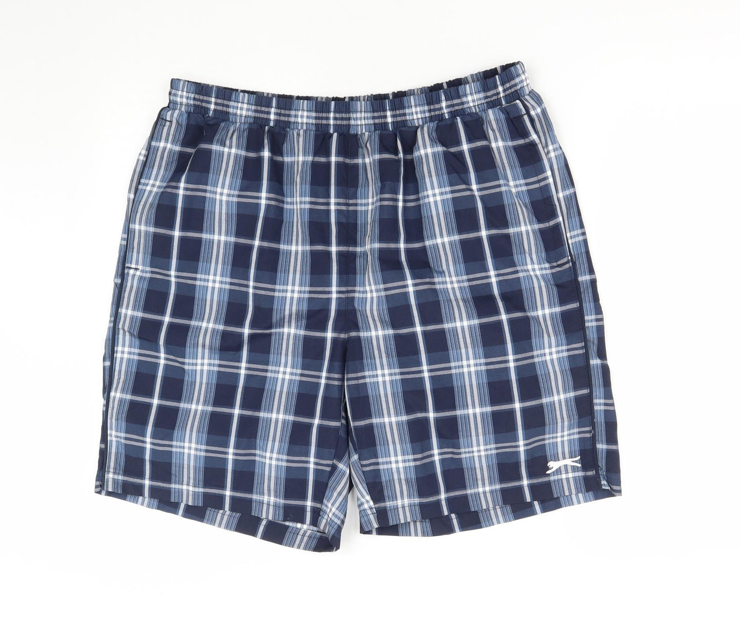 Slazenger Mens Blue Plaid Polyester Sweat Shorts Size XL L9 in Regular Drawstring