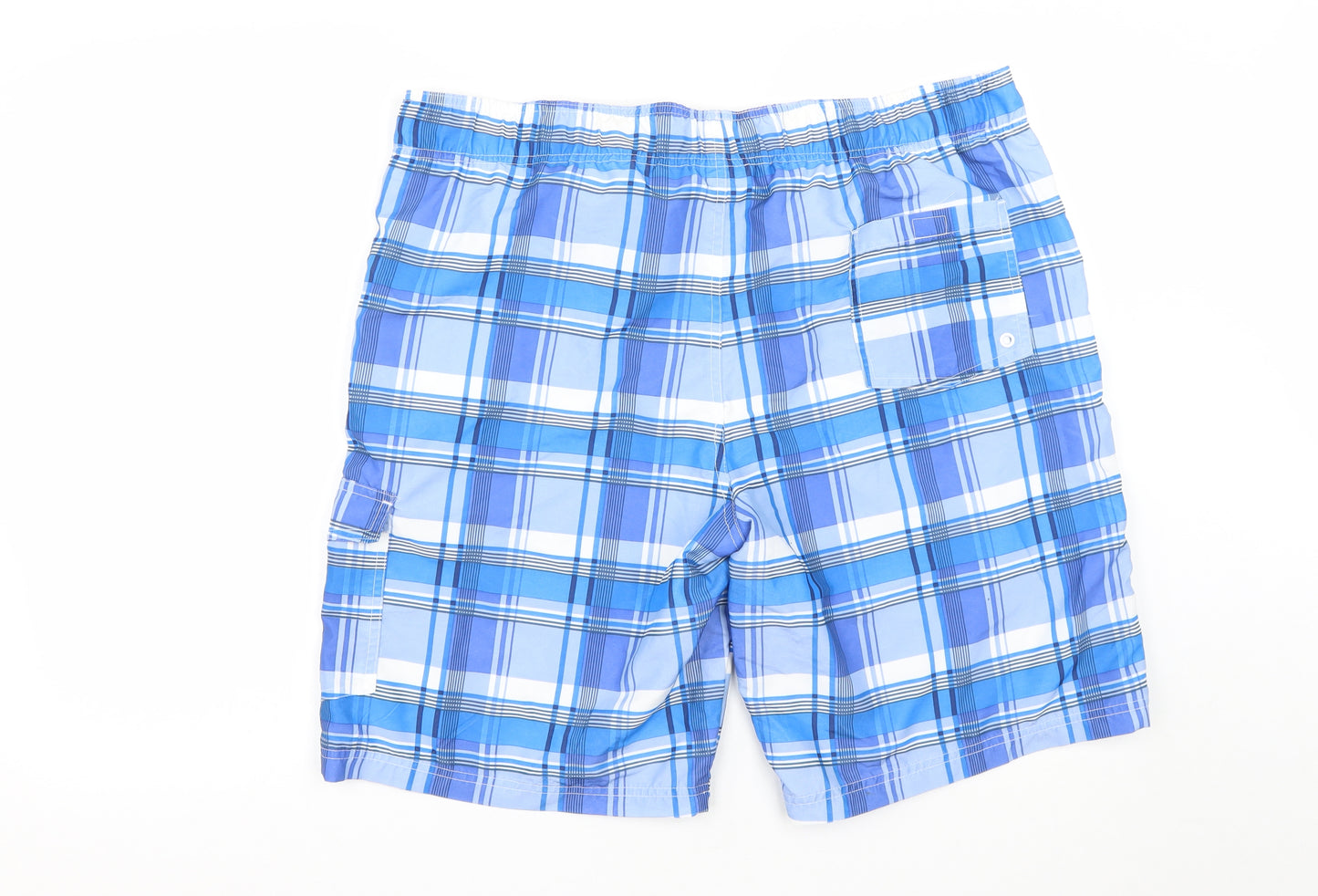 Cedar Wood State Mens Blue Plaid Polyester Cargo Shorts Size XL L10 in Regular Drawstring