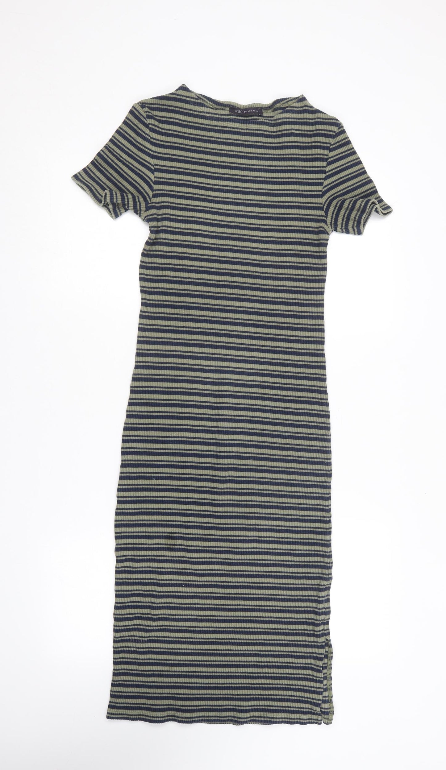 Marks and Spencer Womens Multicoloured Striped Cotton Bodycon  Size 12  Round Neck