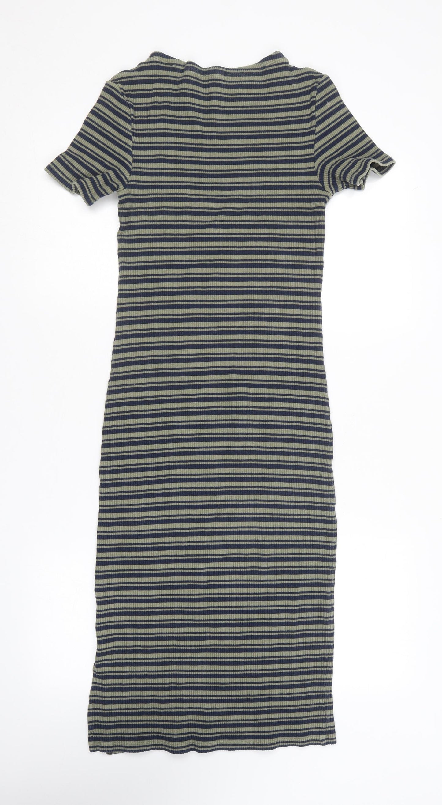Marks and Spencer Womens Multicoloured Striped Cotton Bodycon  Size 12  Round Neck