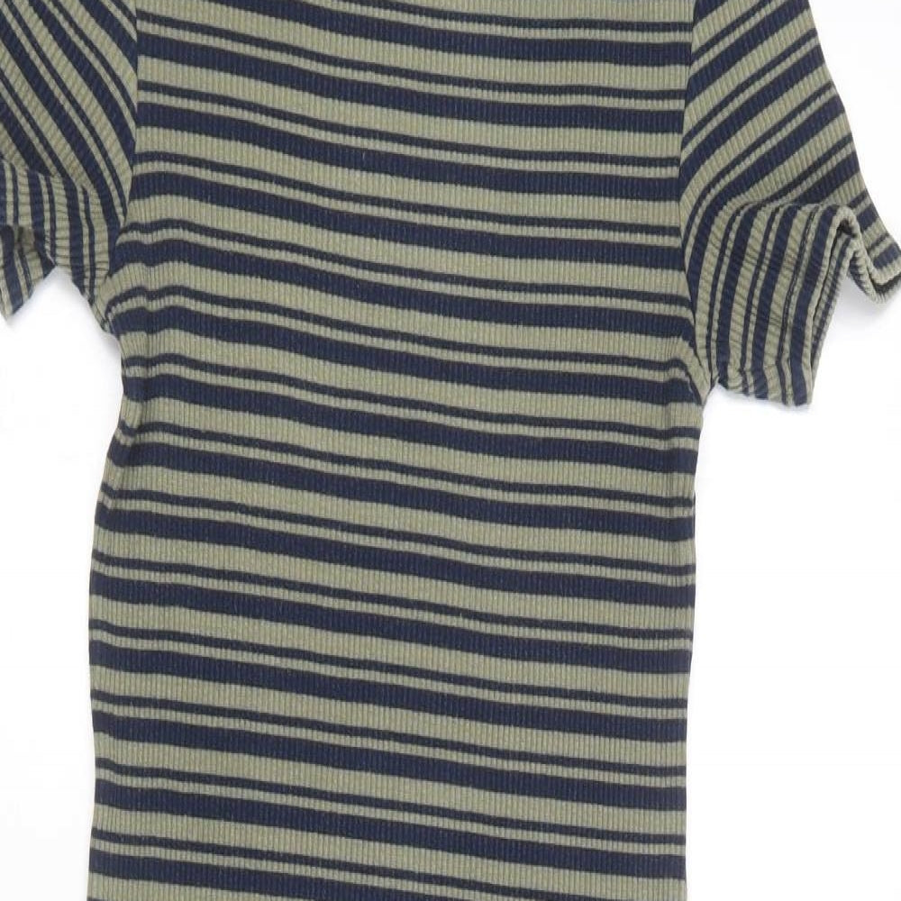 Marks and Spencer Womens Multicoloured Striped Cotton Bodycon  Size 12  Round Neck