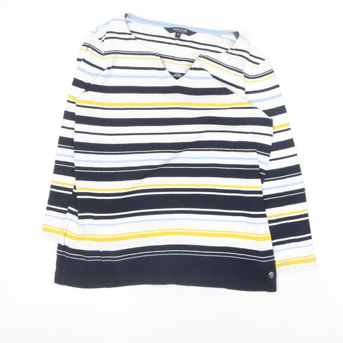 Maine Womens Multicoloured Striped Cotton Basic T-Shirt Size 10 V-Neck