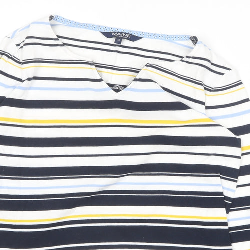 Maine Womens Multicoloured Striped Cotton Basic T-Shirt Size 10 V-Neck