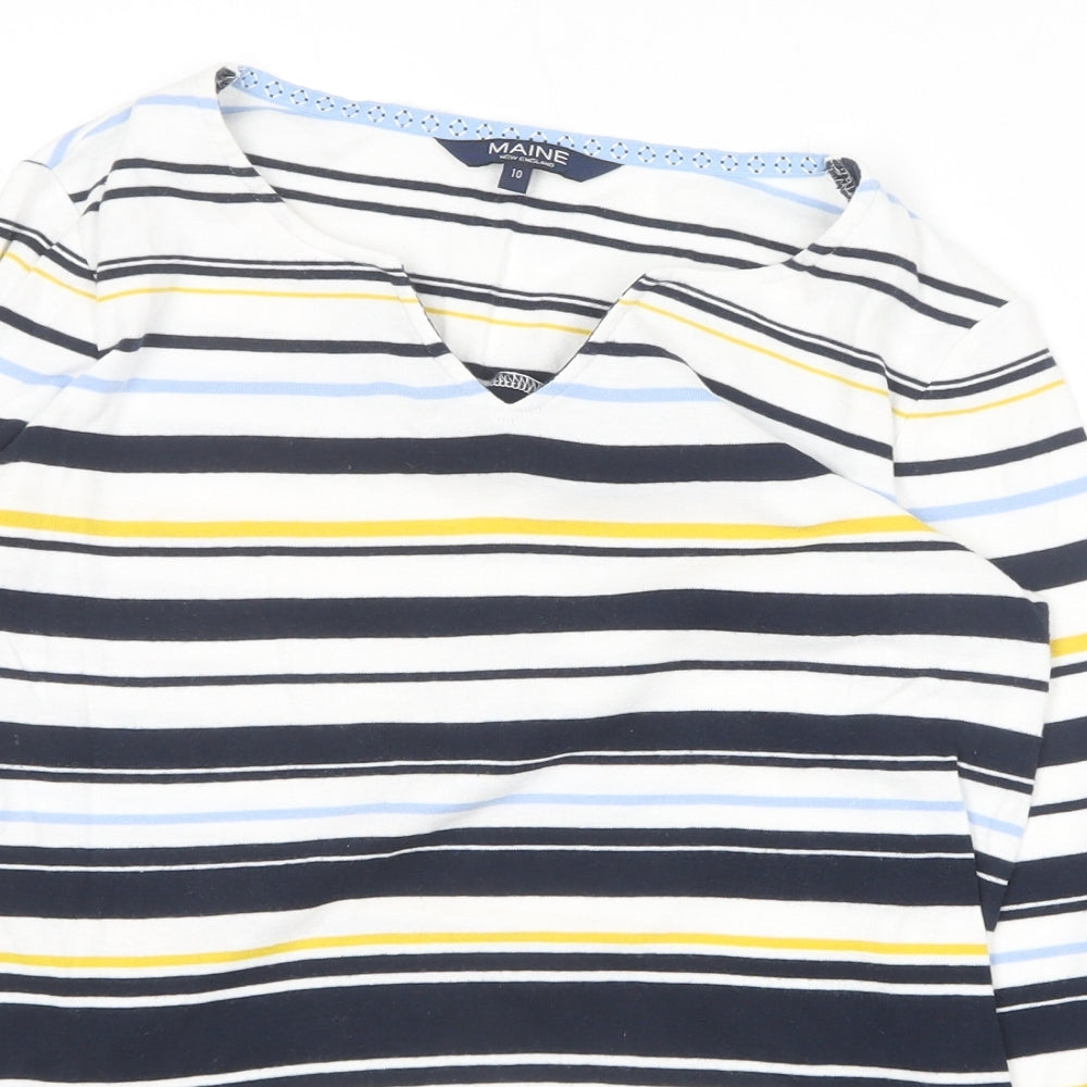 Maine Womens Multicoloured Striped Cotton Basic T-Shirt Size 10 V-Neck