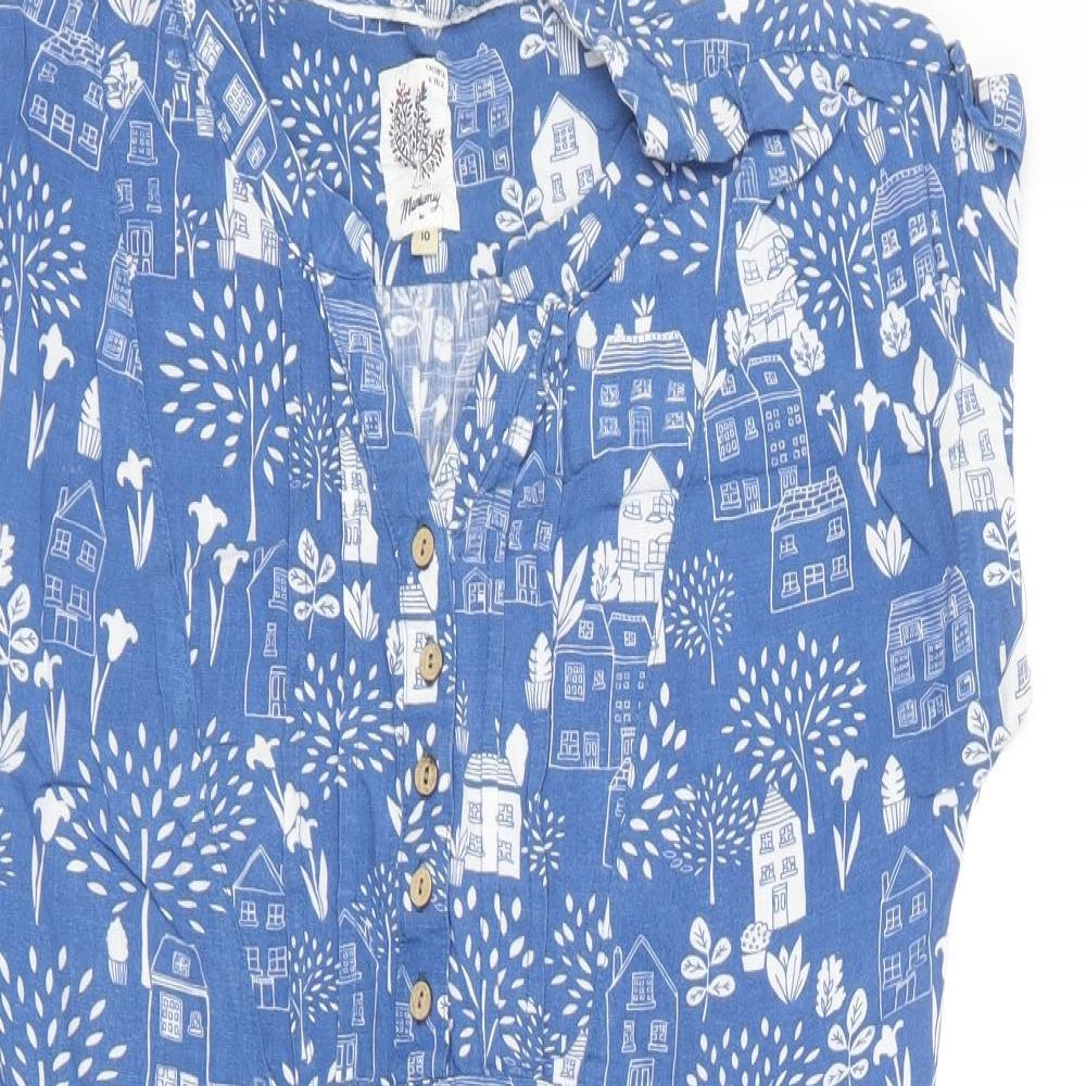 Mantaray  Womens Blue Geometric Viscose Shift  Size 10  V-Neck