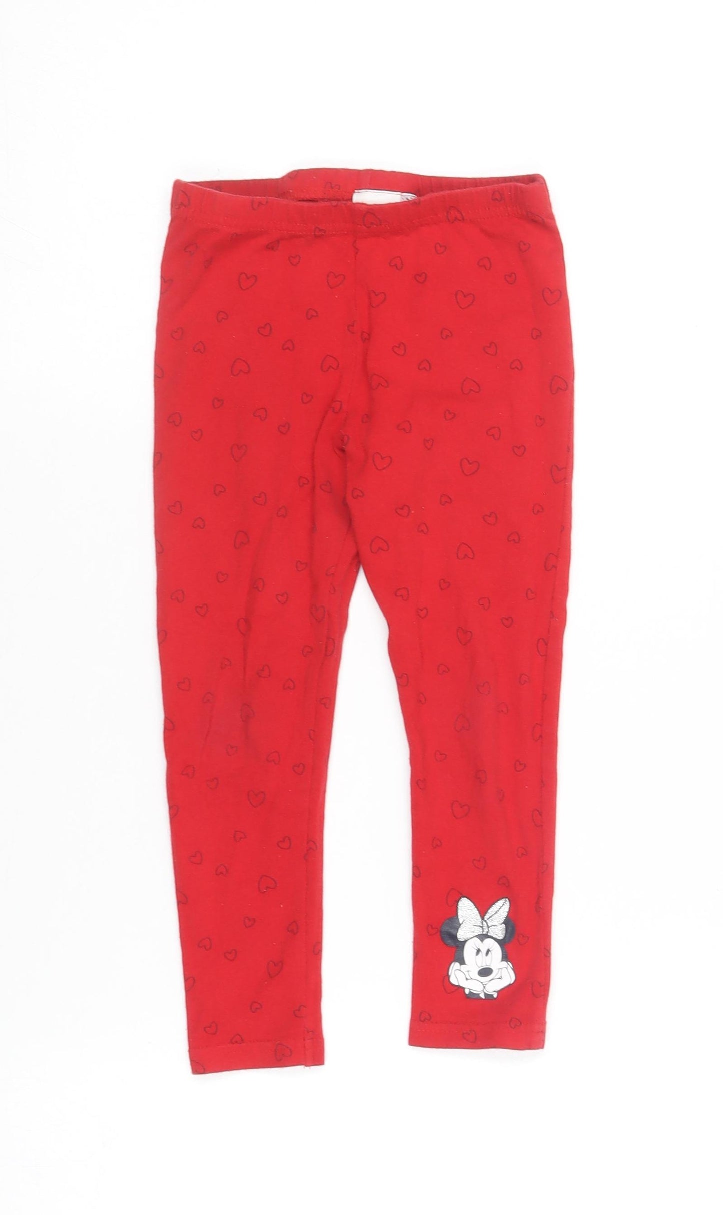 Primark Girls Red Geometric Cotton Jogger Trousers Size 4-5 Years  Regular  - Minnie Mouse