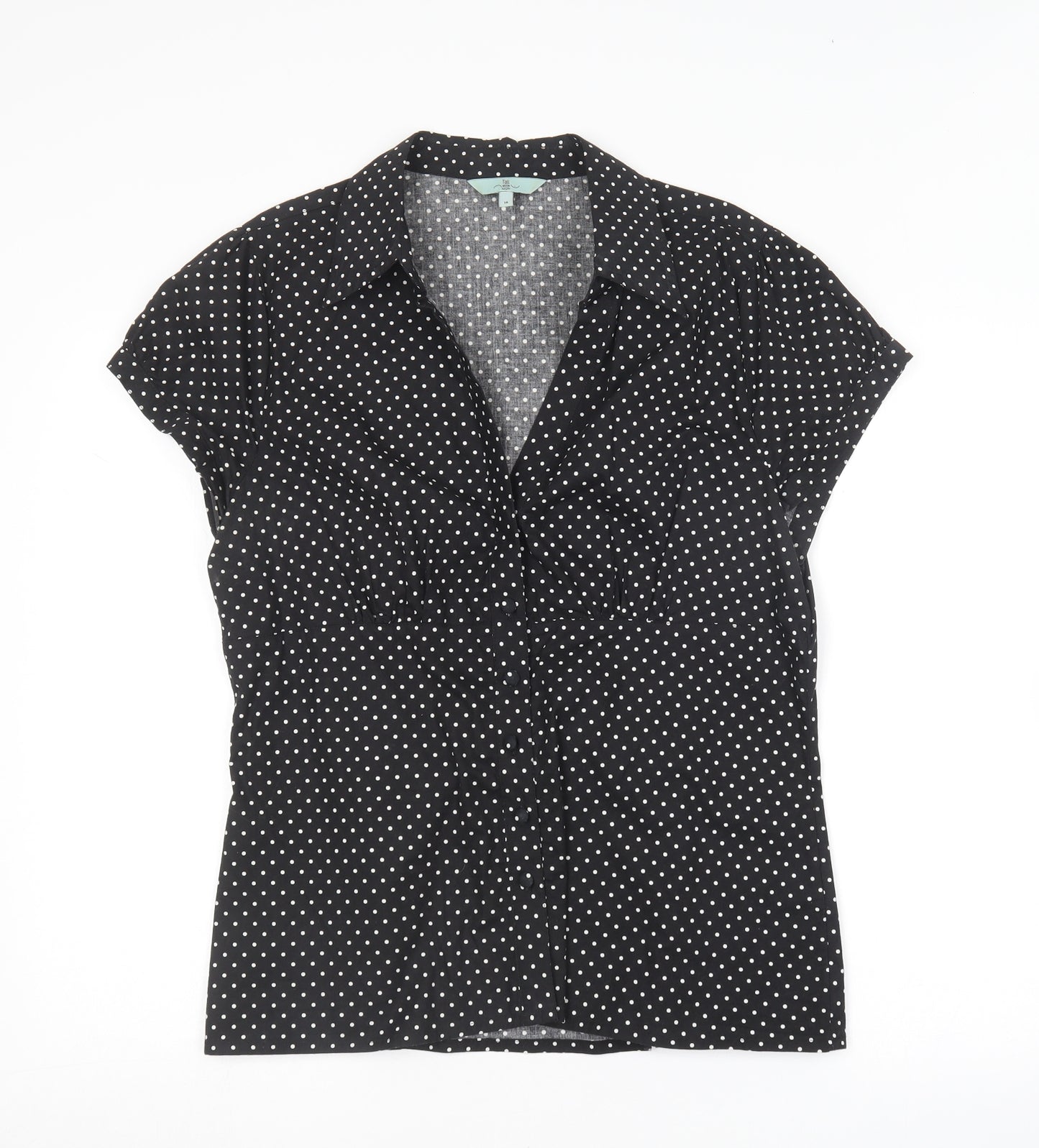 New Look Womens Black Polka Dot Cotton Basic Button-Up Size 18 V-Neck