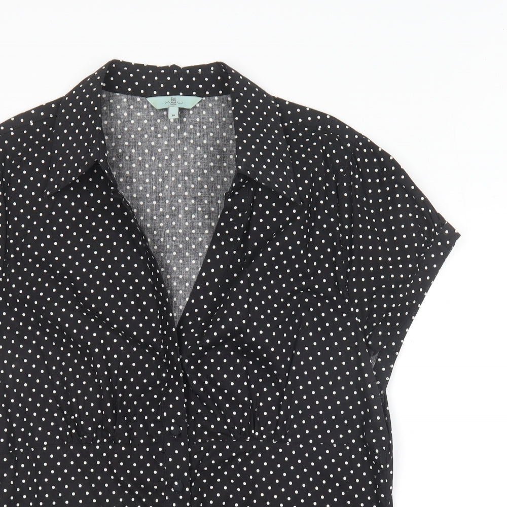 New Look Womens Black Polka Dot Cotton Basic Button-Up Size 18 V-Neck