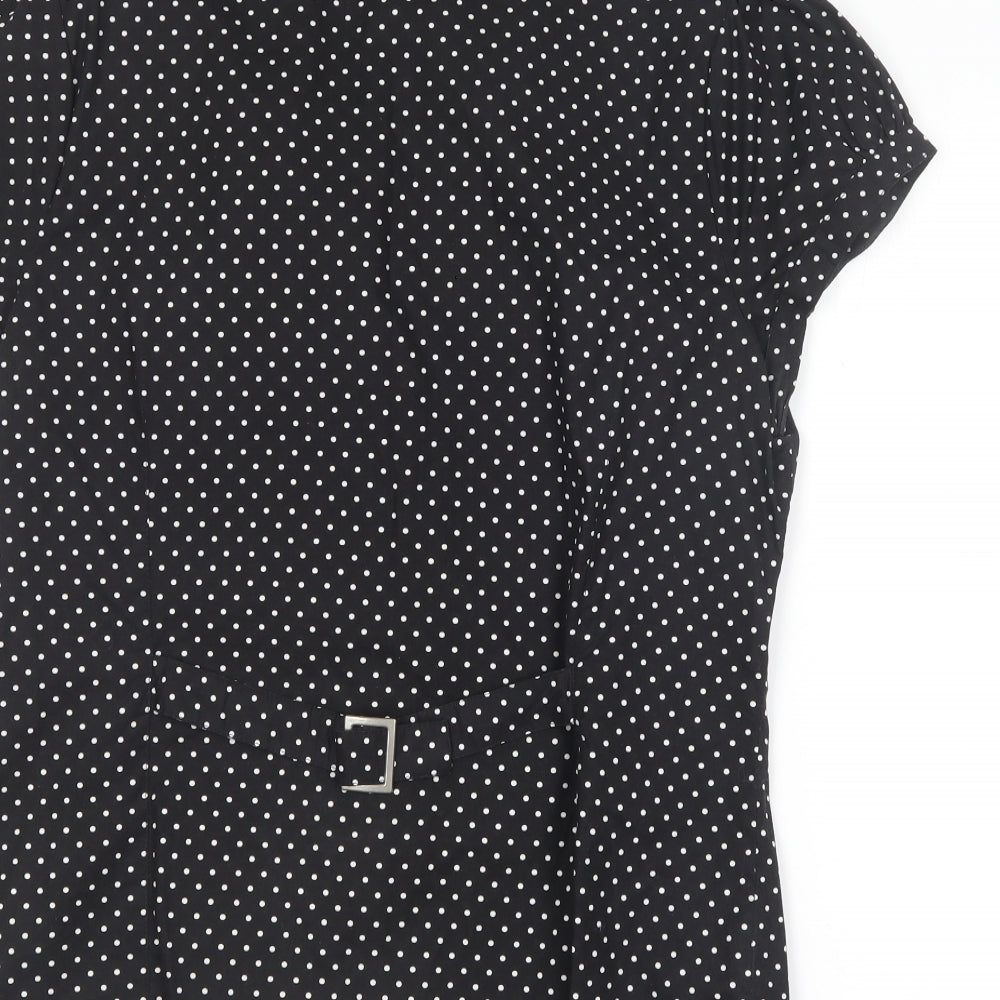 New Look Womens Black Polka Dot Cotton Basic Button-Up Size 18 V-Neck