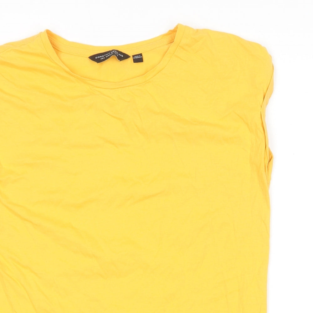 Dorothy Perkins Womens Yellow  Cotton Basic T-Shirt Size 12 Round Neck