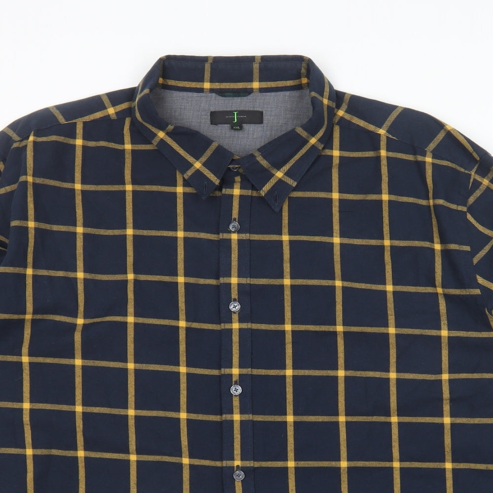 Jasper Conran Mens Blue Plaid Cotton  Button-Up Size 2XL Collared