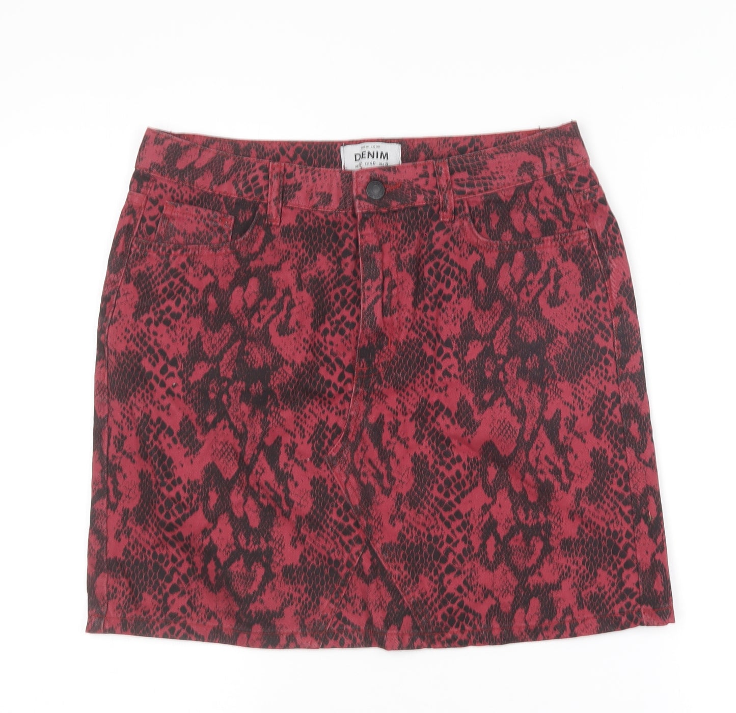 New Look Womens Red Animal Print Cotton Mini Skirt Size 12
