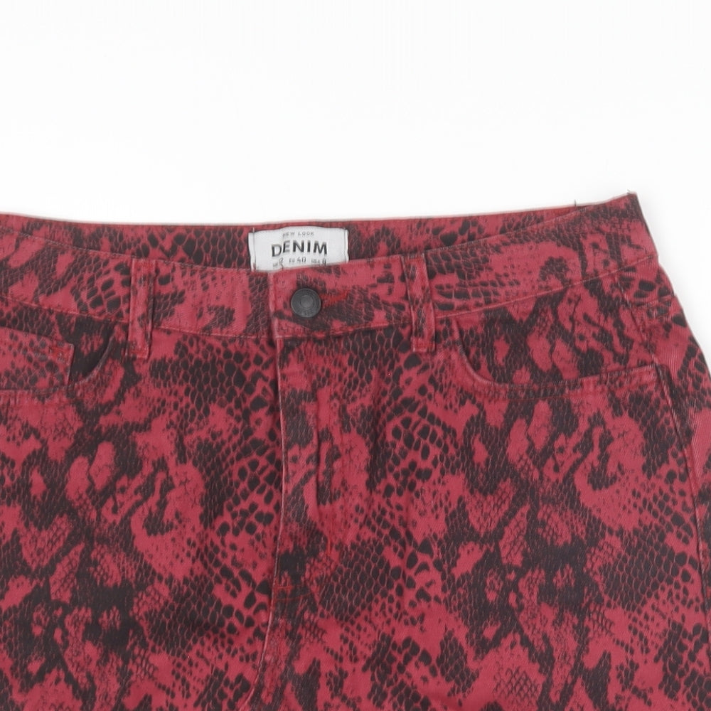 New Look Womens Red Animal Print Cotton Mini Skirt Size 12