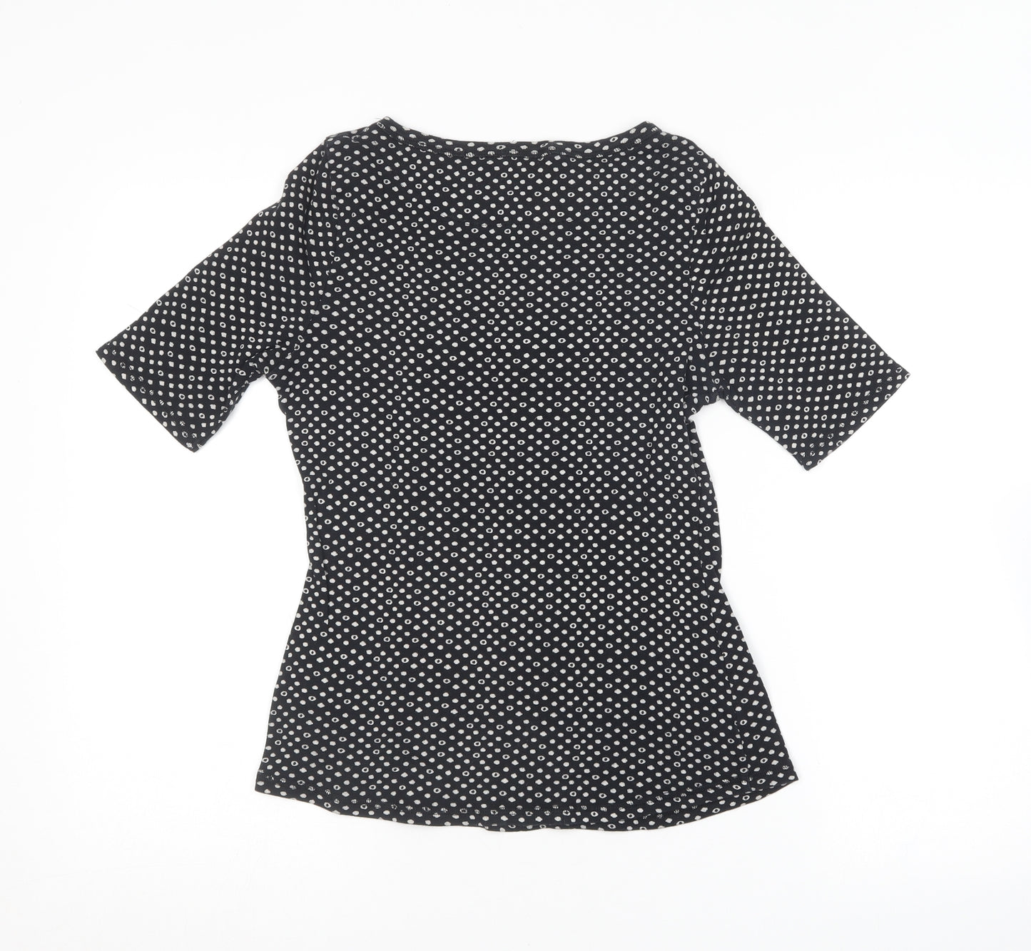 Marks and Spencer Womens Black Polka Dot Cotton Basic T-Shirt Size 12 Round Neck