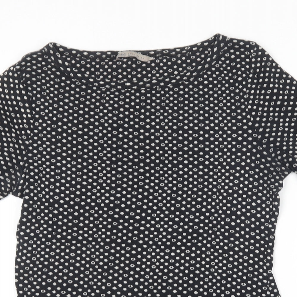 Marks and Spencer Womens Black Polka Dot Cotton Basic T-Shirt Size 12 Round Neck