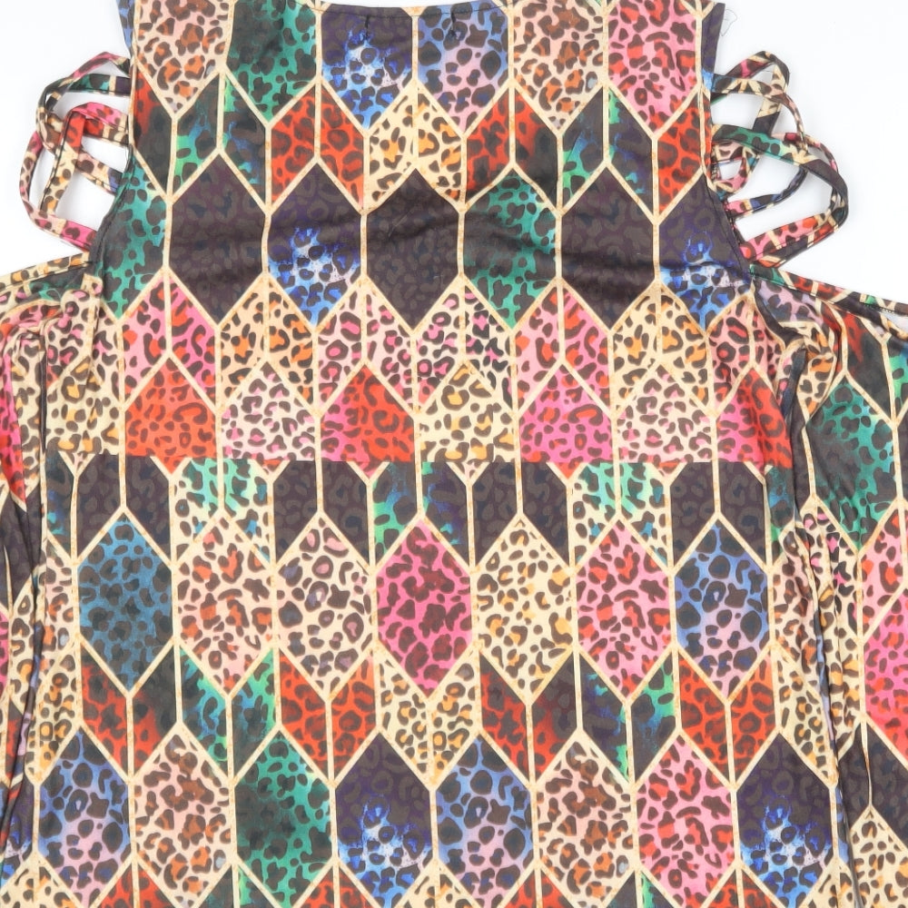 CBR Womens Multicoloured Animal Print Cotton Basic T-Shirt Size XL Round Neck