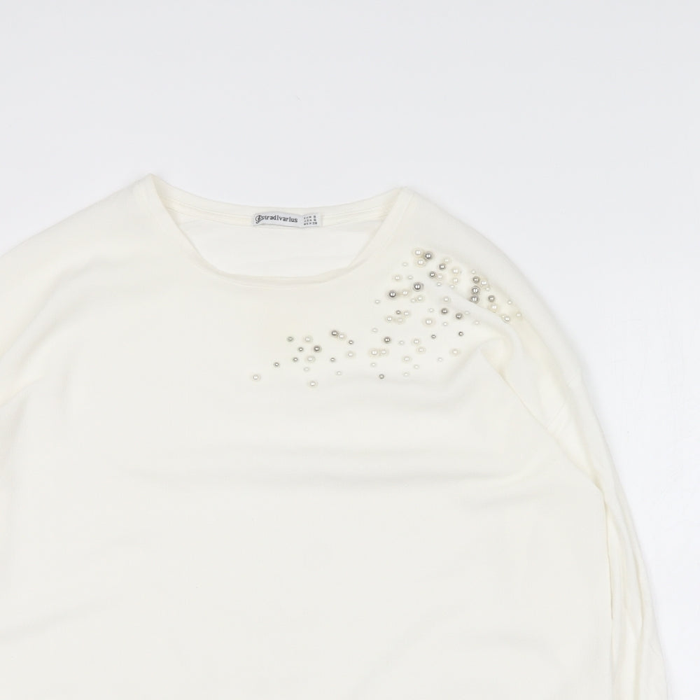 Strada Womens Ivory  Cotton Basic T-Shirt Size S Round Neck