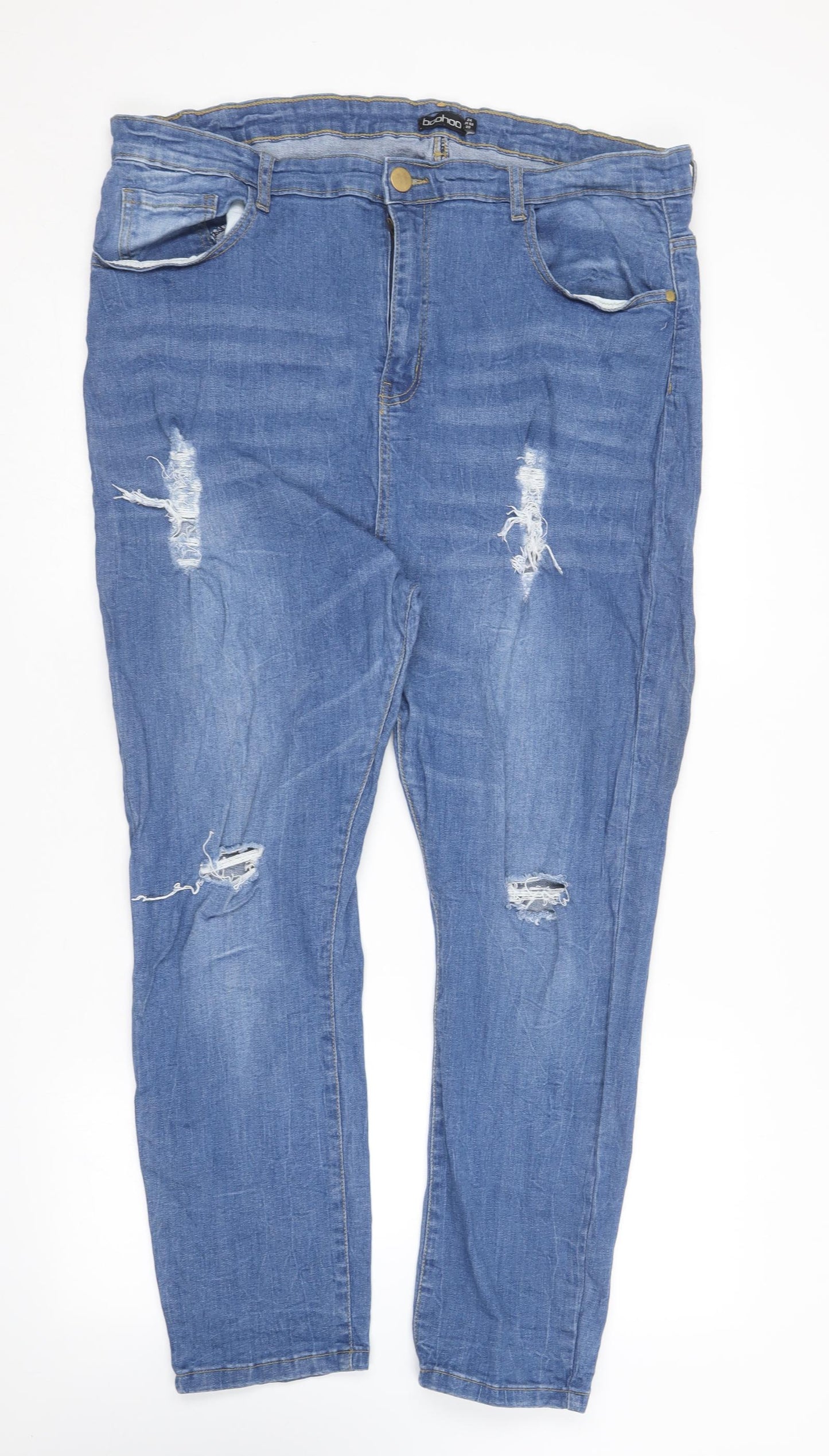 Boohoo Womens Blue  Cotton Straight Jeans Size 24 L26 in Regular