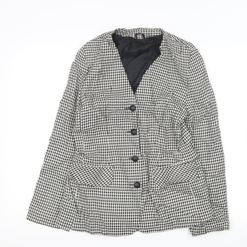 C & A Womens Black Geometric  Jacket Blazer Size 12