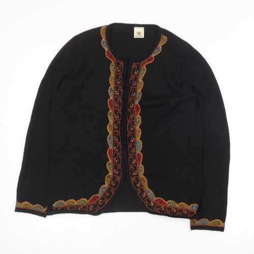 Quipu Womens Black Round Neck  Cotton Cardigan Jumper Size L
