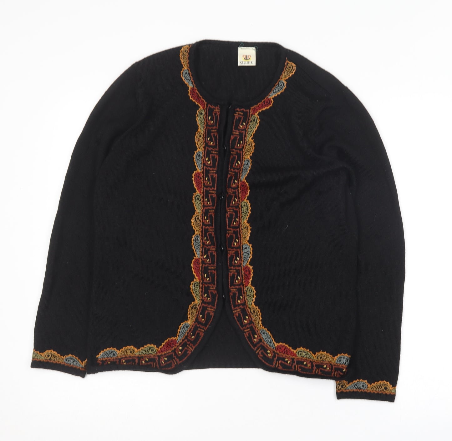 Quipu Womens Black Round Neck  Cotton Cardigan Jumper Size L