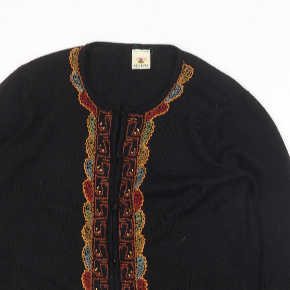 Quipu Womens Black Round Neck  Cotton Cardigan Jumper Size L