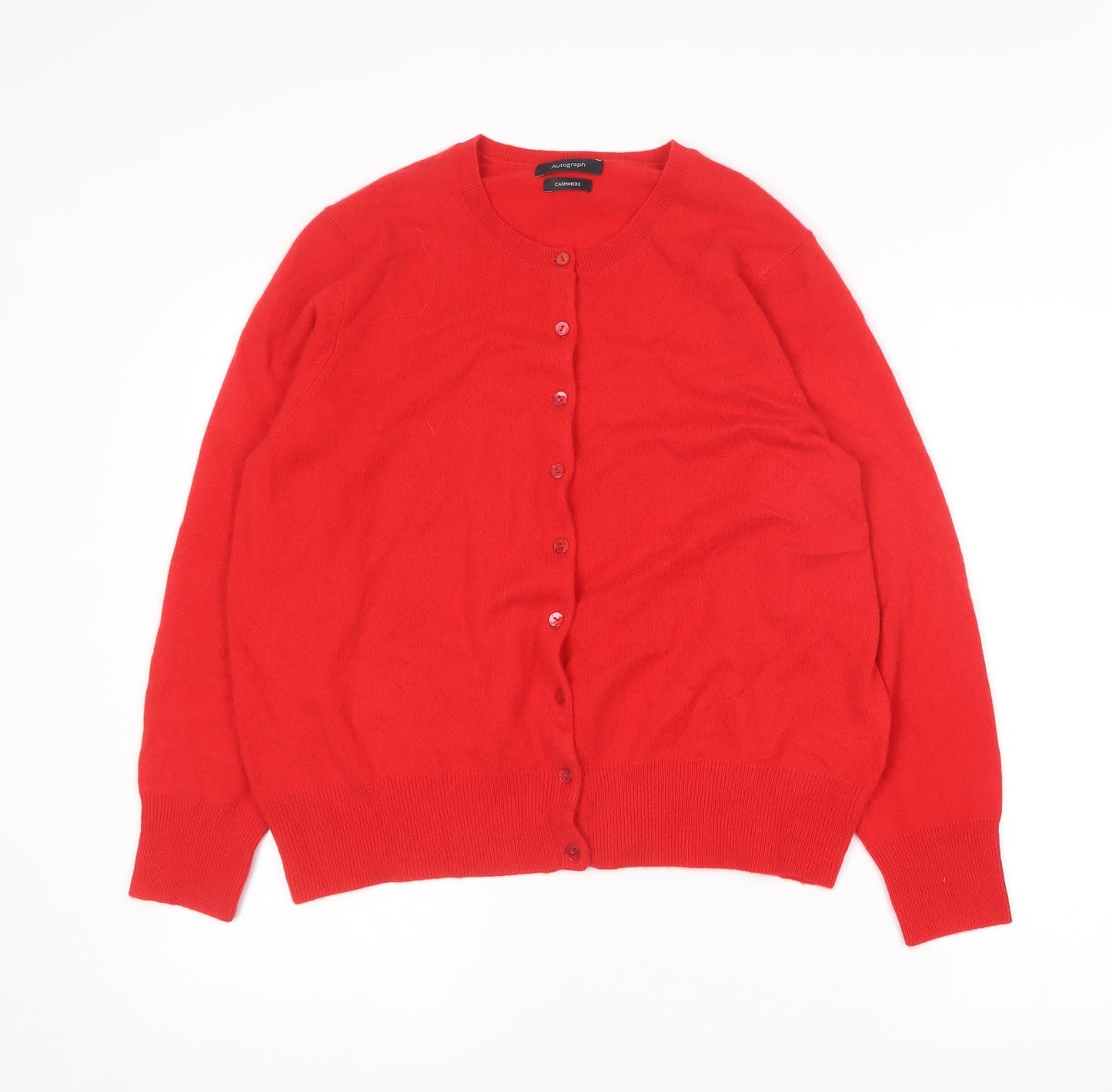 Autograph Womens Red Round Neck  Cashmere Cardigan Jumper Size 18
