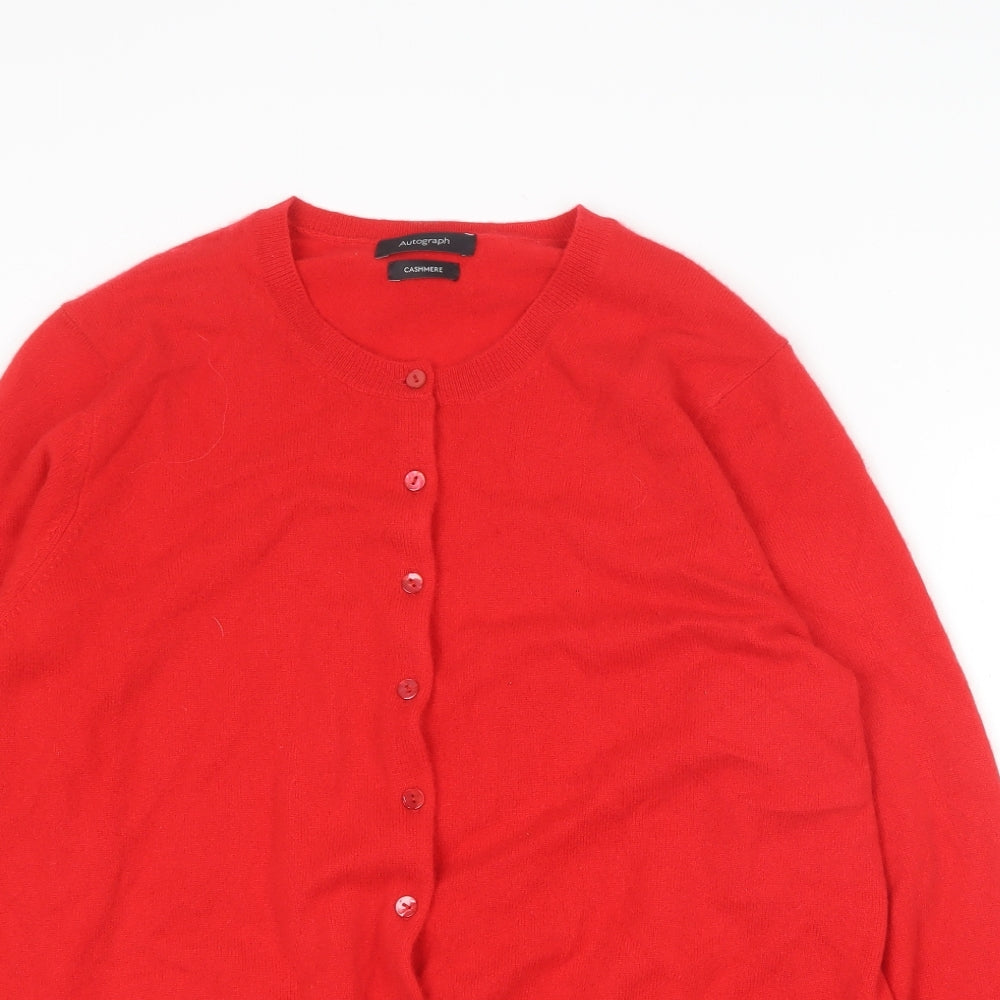 Autograph Womens Red Round Neck  Cashmere Cardigan Jumper Size 18