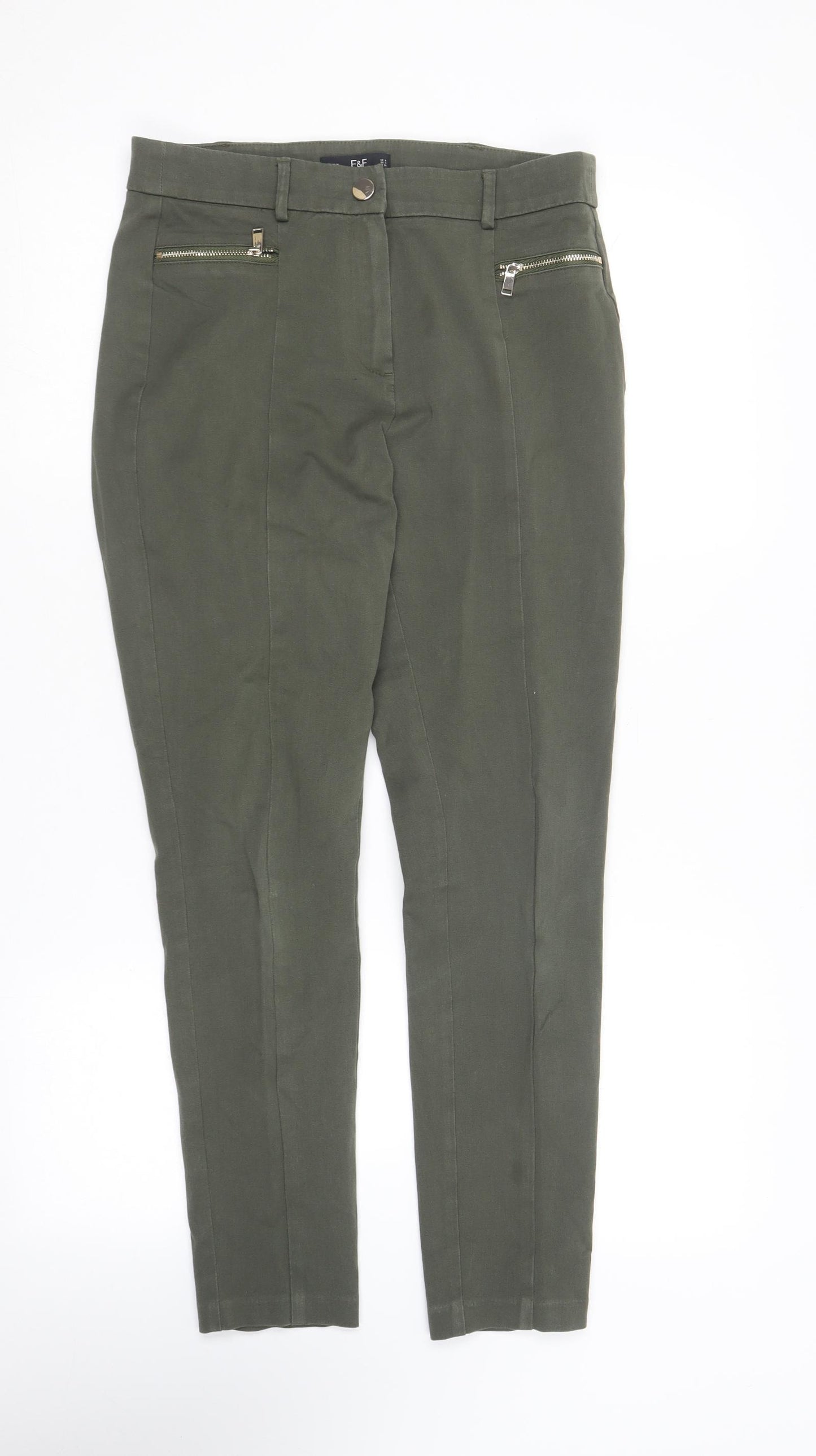 F&F Womens Green  Cotton Trousers  Size 8 L26 in Regular