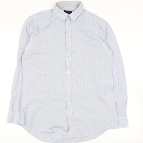 Padini Mens Blue Striped Cotton  Button-Up Size L Collared