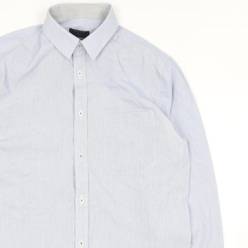 Padini Mens Blue Striped Cotton  Button-Up Size L Collared