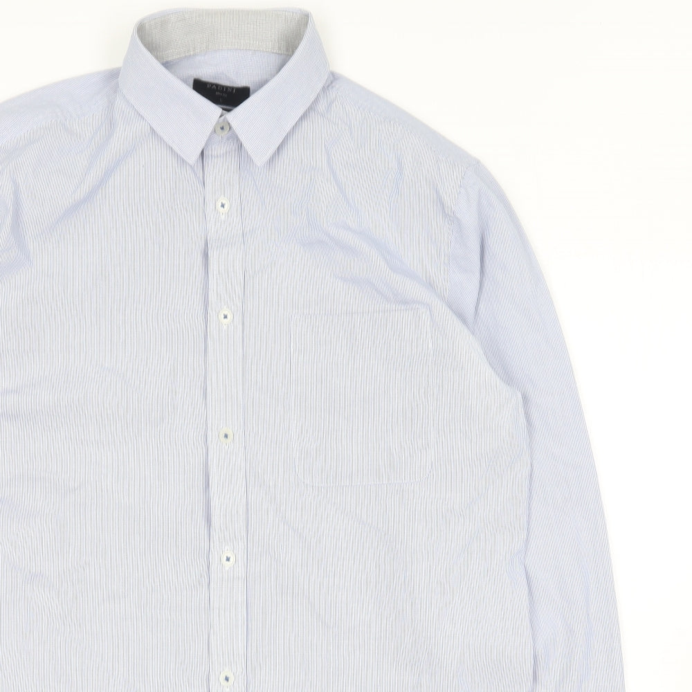 Padini Mens Blue Striped Cotton  Button-Up Size L Collared